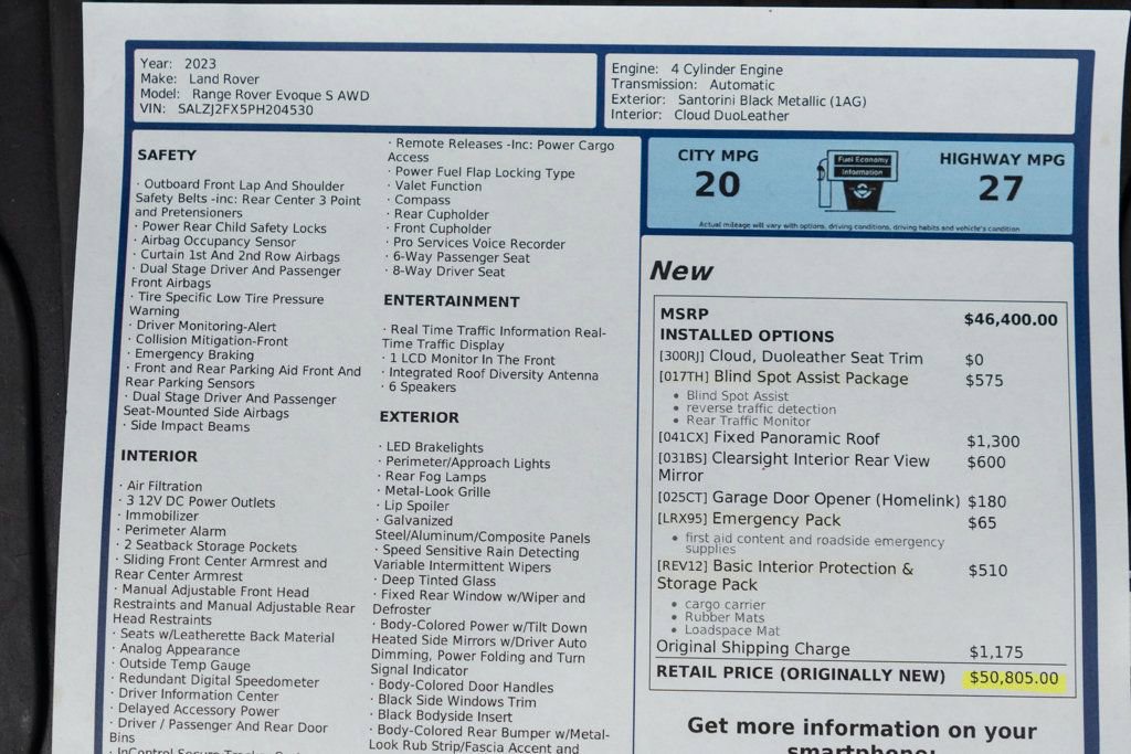 Used 2023 Land Rover Range Rover Evoque S image 53