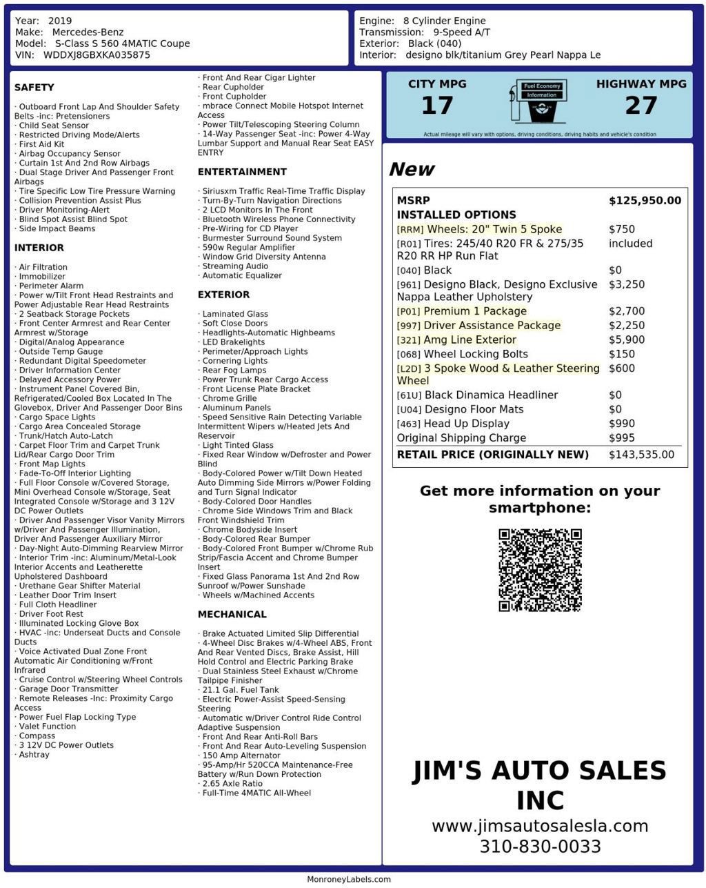 Used 2019 Mercedes-Benz S 560 4MATIC Coupe image 11