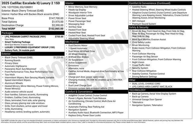 Used 2025 Cadillac Escalade IQ Luxury 2 w/ LPO, Premium Carpet Package image 49