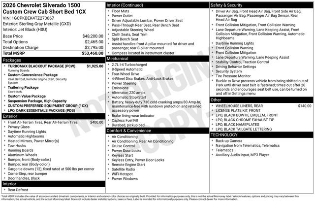 New 2026 Chevrolet Silverado 1500 Custom w/ Turbomax Blackout Package image 5