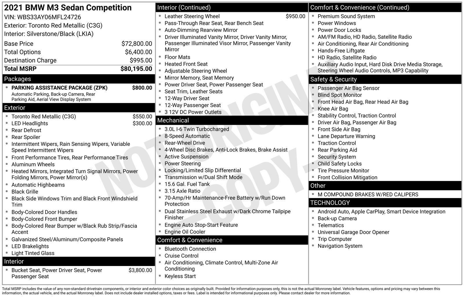 Used 2021 BMW M3 Competition w/ Parking Assistance Package RWD image 27