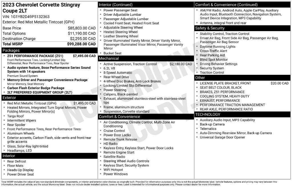 Used 2023 Chevrolet Corvette Stingray Preferred Cpe w/ Z51 Performance Package RWD image 2