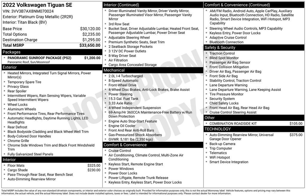 Used 2022 Volkswagen Tiguan SE w/ Panoramic Sunroof Package FWD image 38