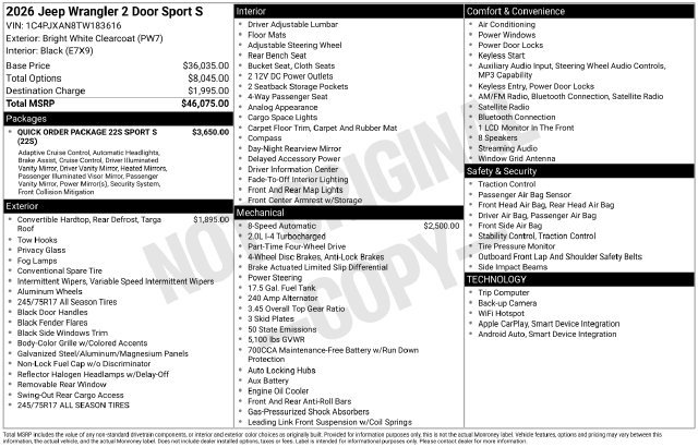 New 2026 Jeep Wrangler Sport AWD/4WD image 32