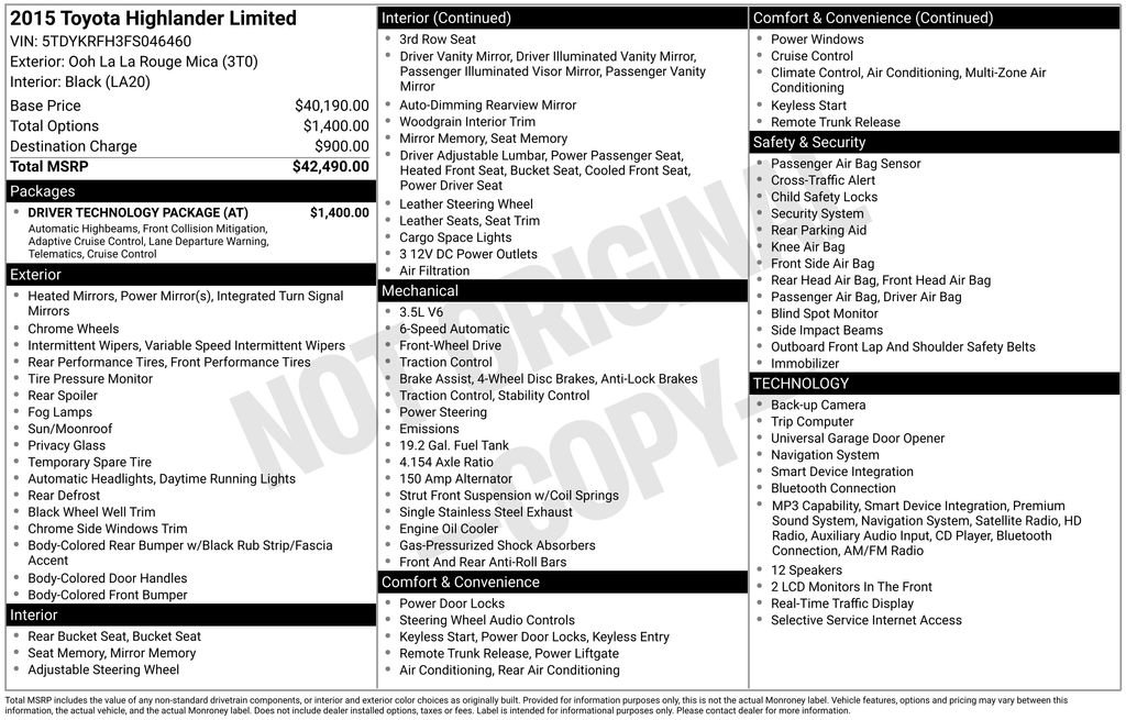 Used 2015 Toyota Highlander Limited w/ Driver Technology Package FWD image 13