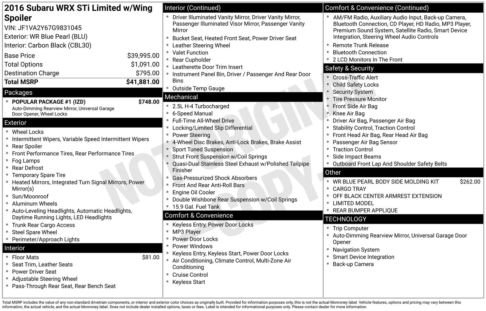 Used 2016 Subaru WRX STI Limited w/ Popular Package #1 image 6