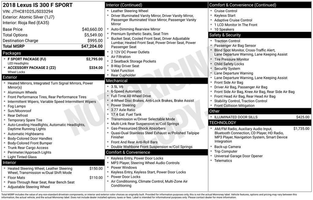 Used 2018 Lexus IS 300 F Sport w/ F Sport Package image 17