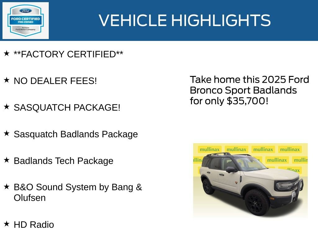 Certified 2025 Ford Bronco Sport Badlands w/ Sasquatch Badlands Package image 12
