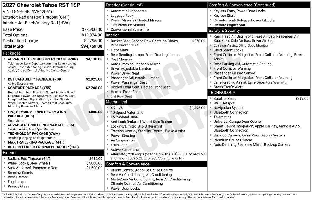 New 2027 Chevrolet Tahoe RST w/ Advanced Technology Package AWD/4WD image 4