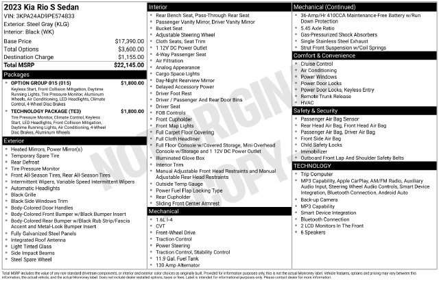 Used 2023 Kia Rio S w/ Technology Package FWD image 7