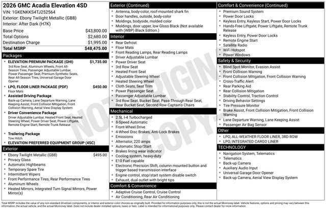 New 2026 GMC Acadia Elevation w/ Elevation Premium Package FWD image 23