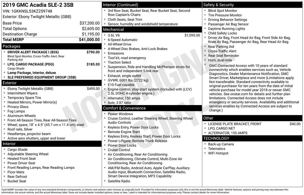 Used 2019 GMC Acadia SLE w/ Driver Alert Package I image 48