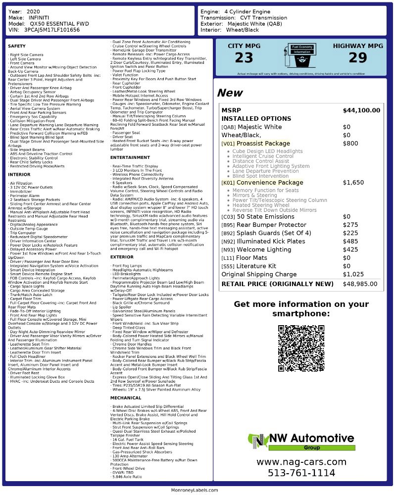 Used 2020 INFINITI QX50 Essential w/ Convenience Package FWD image 2