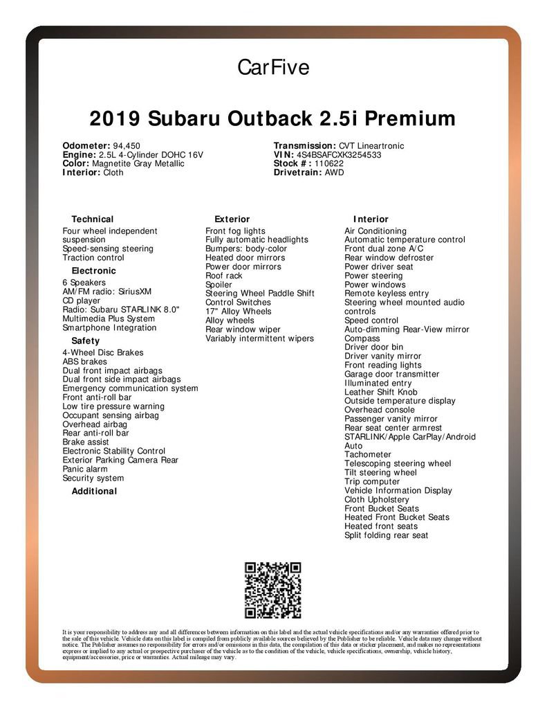 Used 2019 Subaru Outback 2.5i Premium AWD/4WD image 22