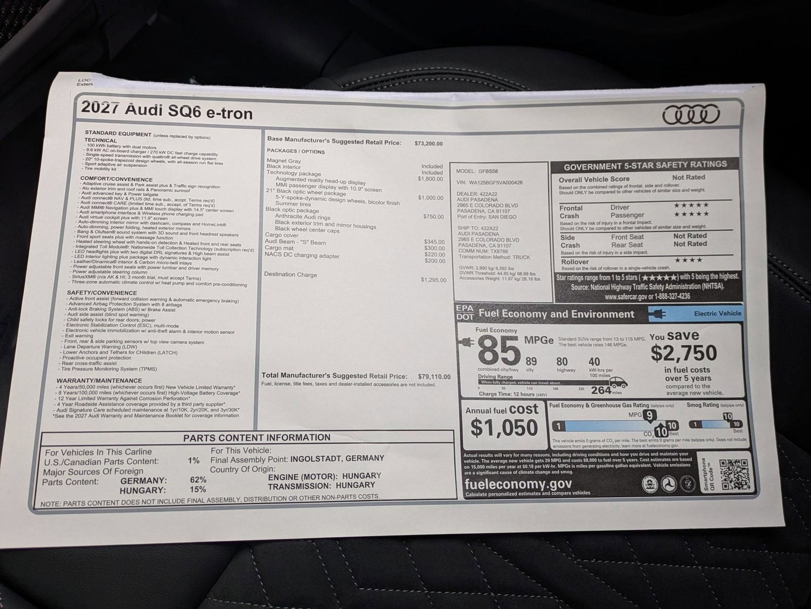 New 2027 Audi SQ6 e-tron Premium Plus AWD/4WD image 18
