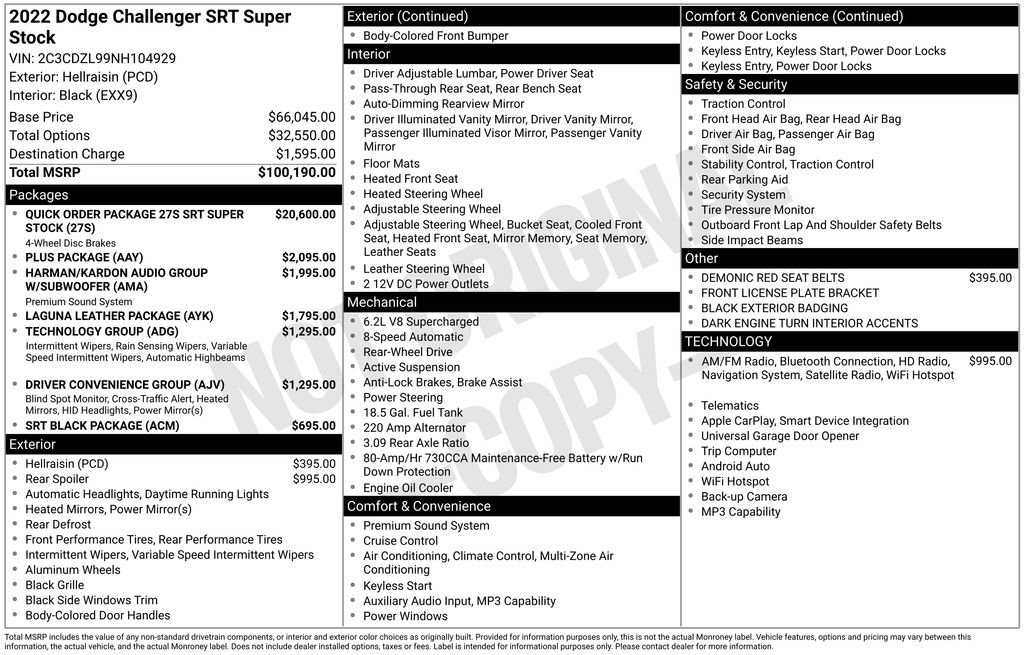 Used 2022 Dodge Challenger SRT Super Stock image 2