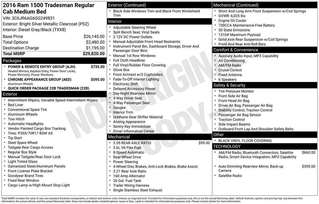 Used 2016 RAM 1500 Tradesman w/ Power & Remote Entry Group RWD image 5