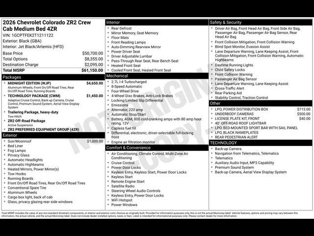 New 2026 Chevrolet Colorado ZR2 w/ Midnight Edition image 19