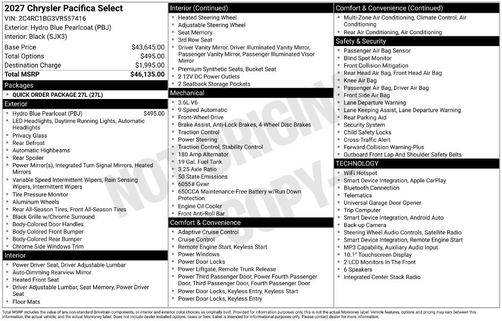 New 2027 Chrysler Pacifica Select FWD image 7