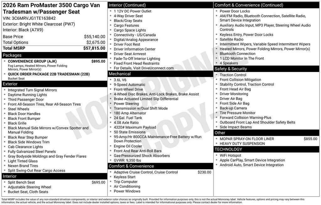 New 2026 RAM ProMaster 3500 w/ Convenience Group image 2
