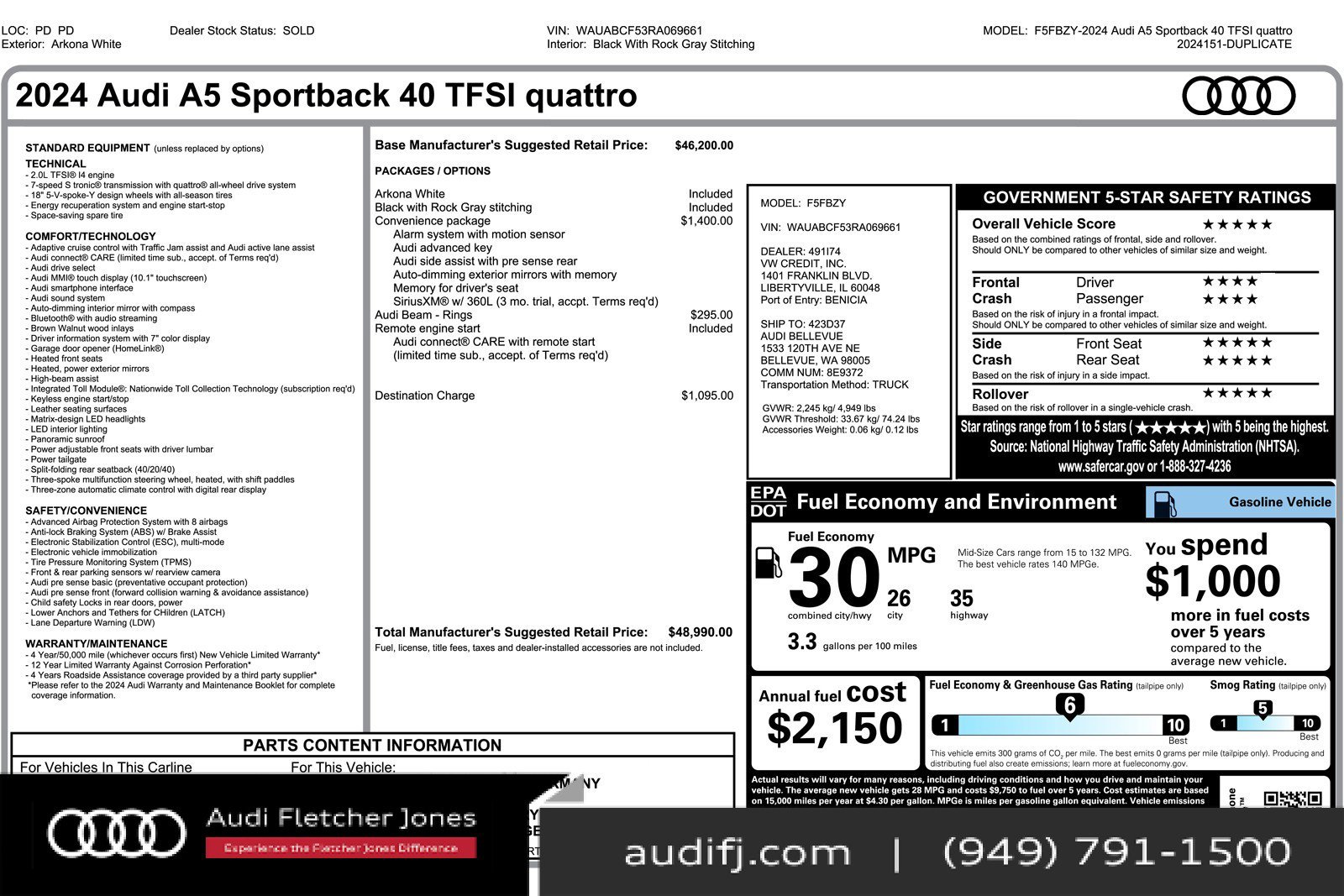 Used 2024 Audi A5 2.0T Premium w/ Convenience Package image 2