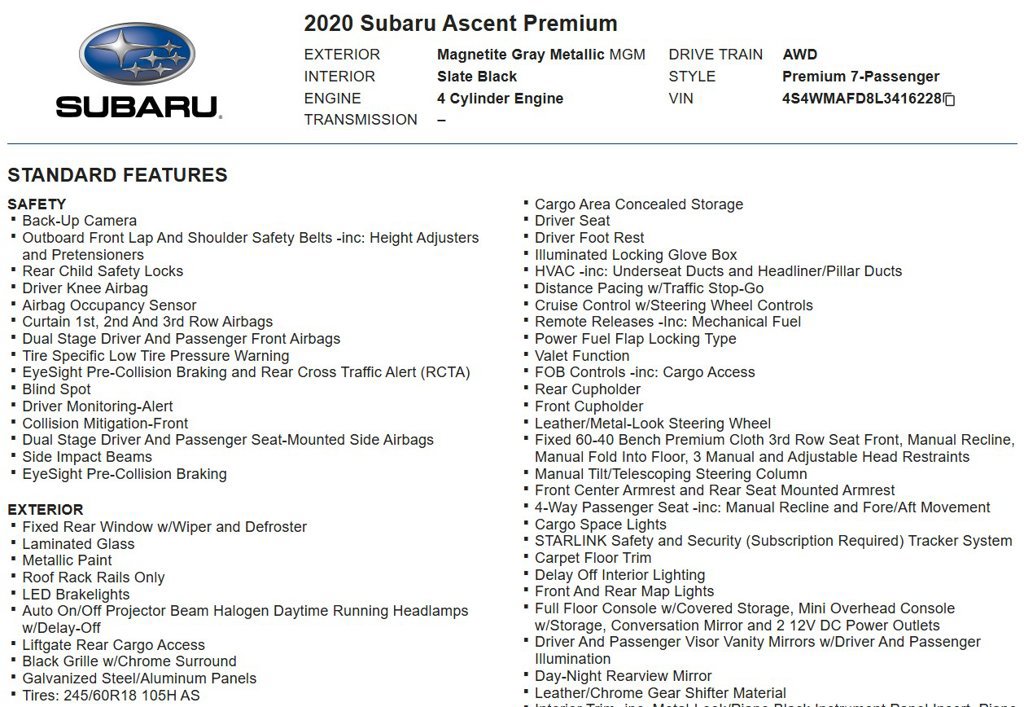 Used 2020 Subaru Ascent Premium w/ Convenience Package AWD/4WD image 17