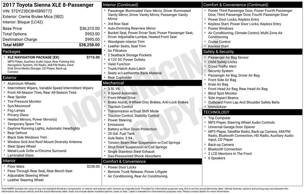 Used 2017 Toyota Sienna XLE w/ XLE Navigation Package FWD image 38