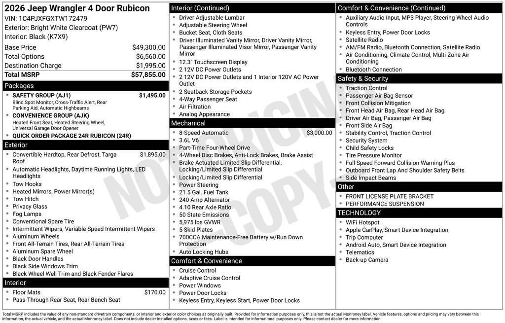 New 2026 Jeep Wrangler Unlimited Rubicon w/ Safety Group image 3