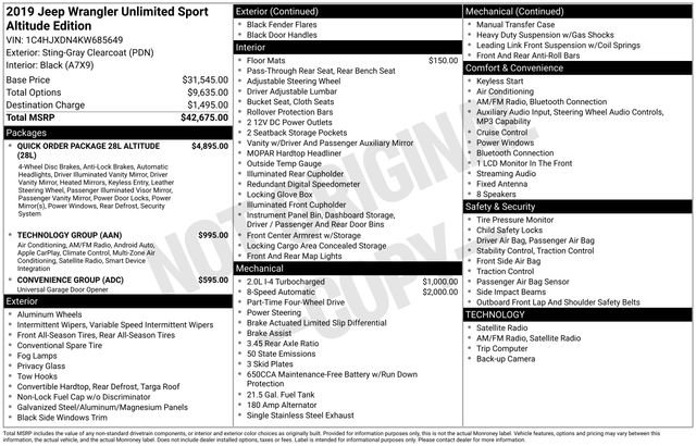 Used 2019 Jeep Wrangler Unlimited Sport image 33