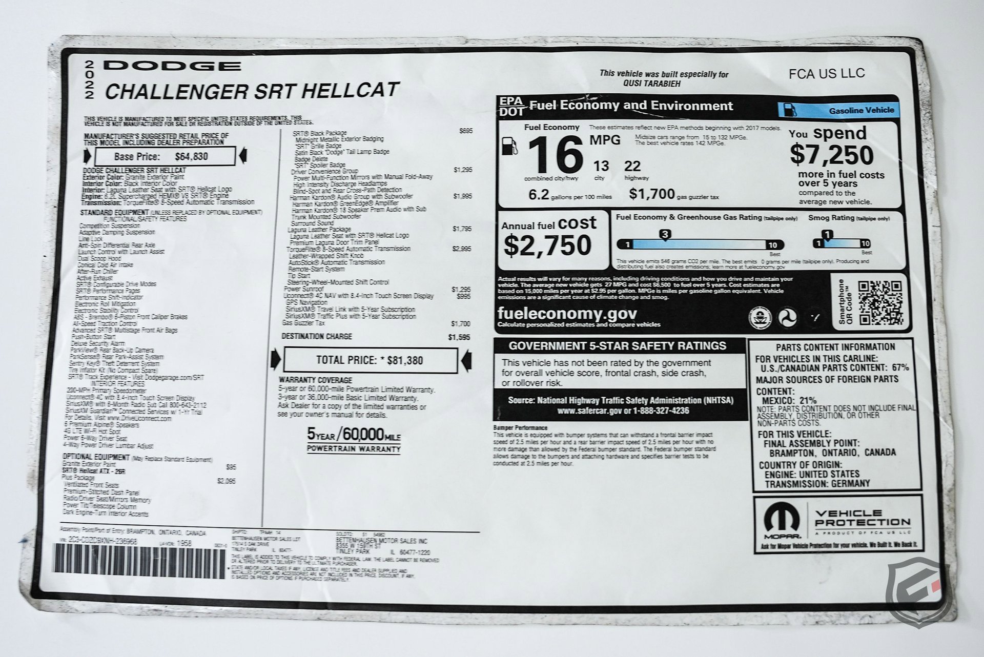 Used 2022 Dodge Challenger SRT Hellcat w/ Plus Package image 13