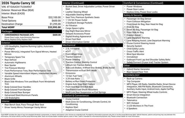 New 2026 Toyota Camry SE w/ Convenience Package FWD image 23