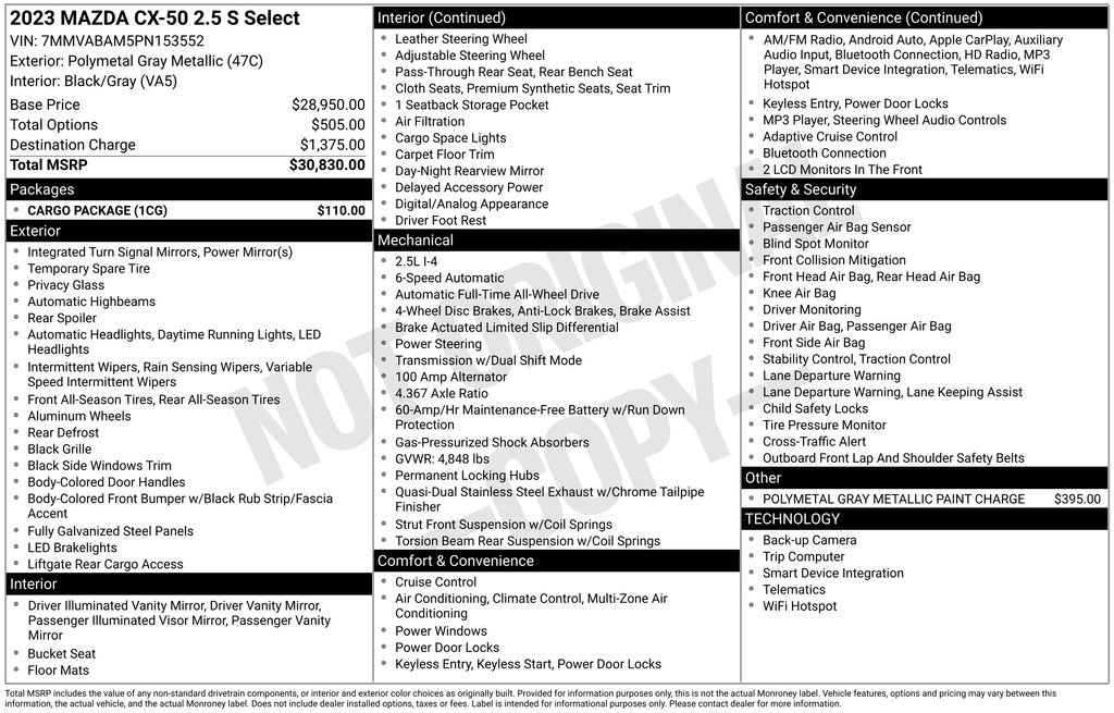 Used 2023 MAZDA CX-50 AWD 2.5 S w/ Cargo Package image 10