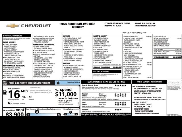 Used 2026 Chevrolet Suburban High Country w/ Sun And Tow Package AWD/4WD image 3