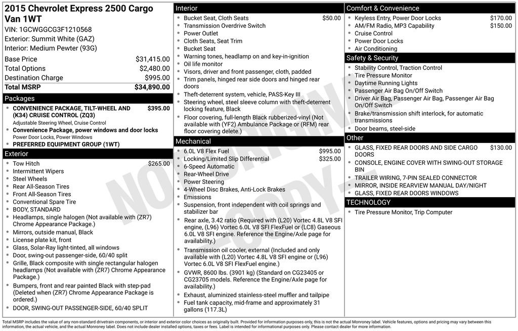 Used 2015 Chevrolet Express 2500 Extended image 2