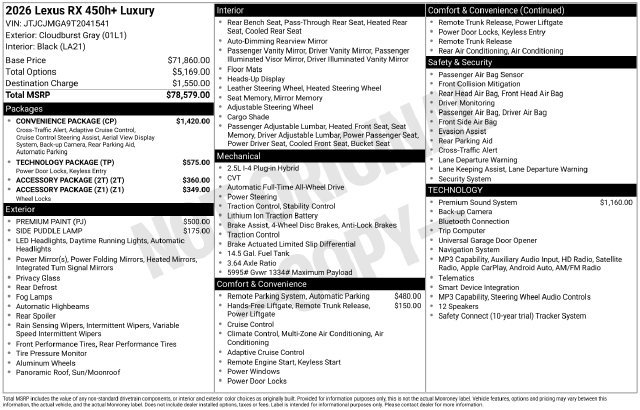 Used 2026 Lexus RX 450h AWD w/ Convenience Package image 42
