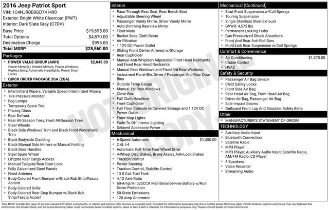 Used 2016 Jeep Patriot Sport w/ Power Value Group AWD/4WD image 33