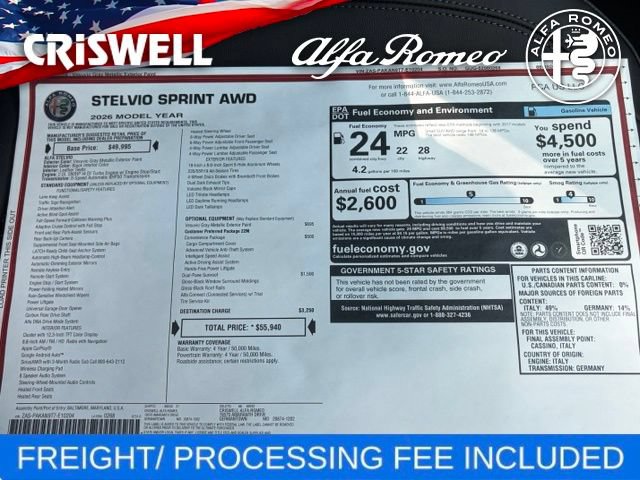 New 2026 Alfa Romeo Stelvio Sprint w/ Convenience Package AWD/4WD image 49