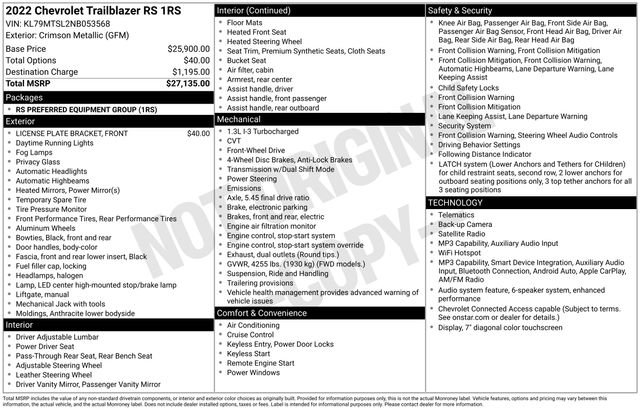 Used 2022 Chevrolet TrailBlazer RS FWD image 7