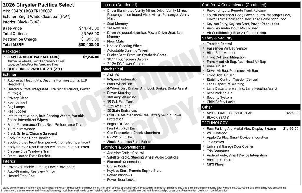 New 2026 Chrysler Pacifica Select w/ S Appearance Package FWD image 6