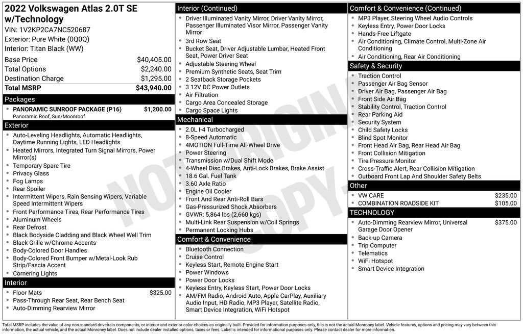 Used 2022 Volkswagen Atlas SE w/ Panoramic Sunroof Package image 10
