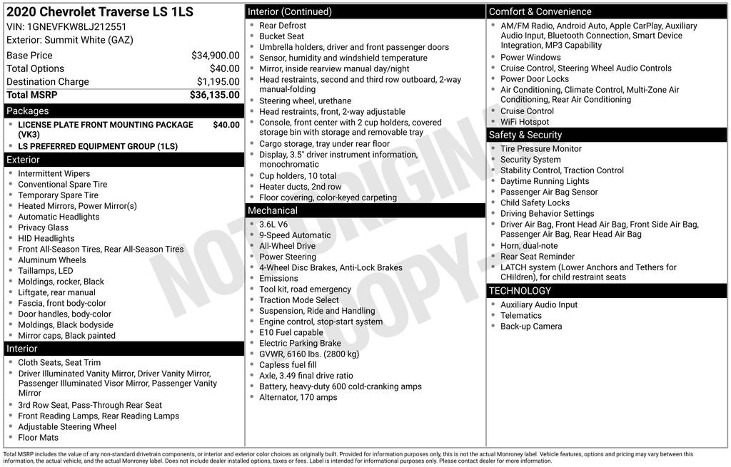 Used 2020 Chevrolet Traverse LS image 6