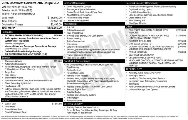 New 2026 Chevrolet Corvette Z06 w/ Battery Protection Package RWD image 5