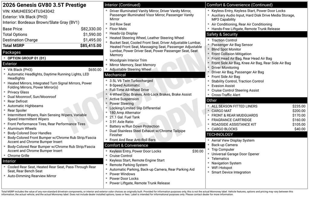 New 2026 Genesis GV80 3.5T Prestige AWD/4WD image 4