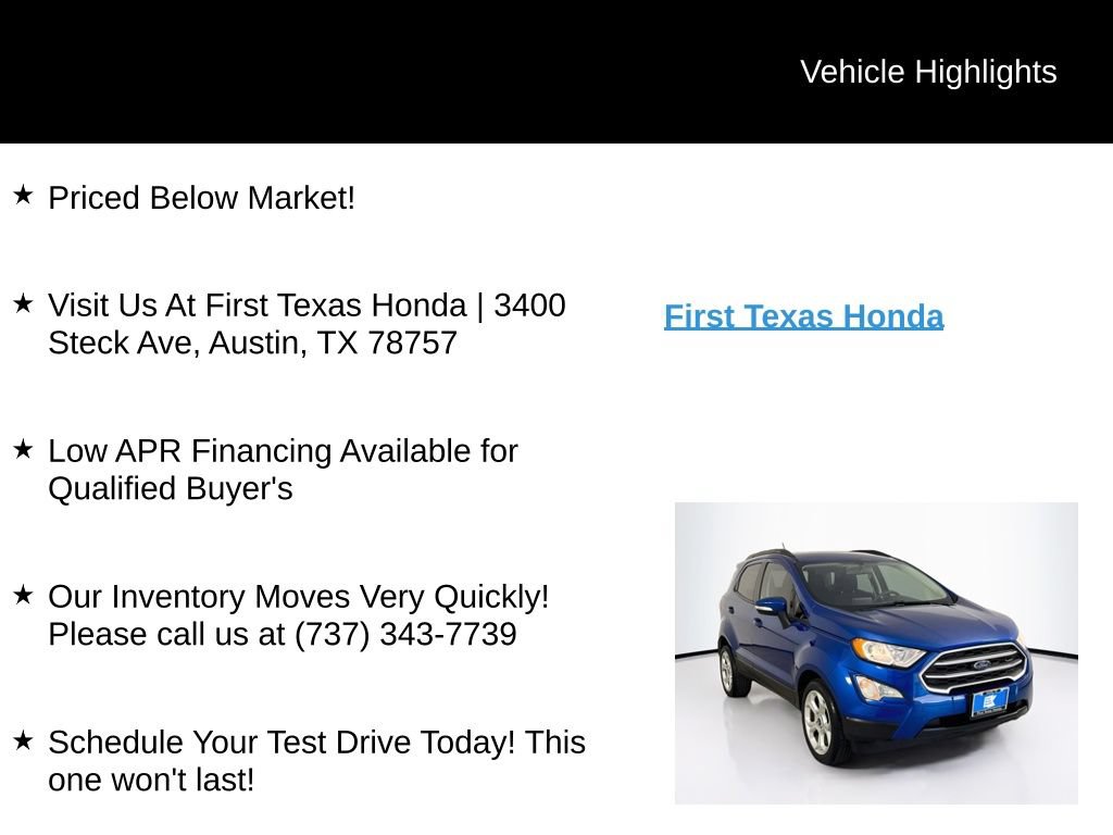 Used 2021 Ford EcoSport SE w/ SE Convenience Package FWD image 9