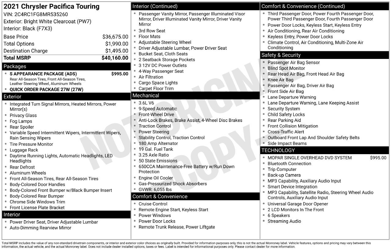 Used 2021 Chrysler Pacifica Touring w/ S Appearance Package FWD image 9