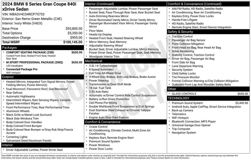 Used 2024 BMW 840i Gran Coupe xDrive w/ M Sport Professional Package image 40