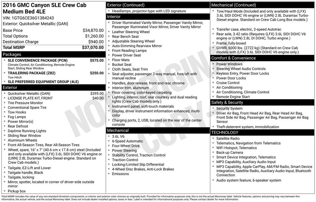 Used 2016 GMC Canyon SLE w/ SLE Convenience Package AWD/4WD image 2