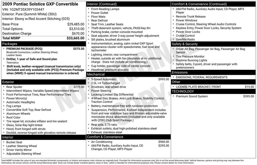 Used 2009 Pontiac Solstice GXP w/ Premium Package image 2