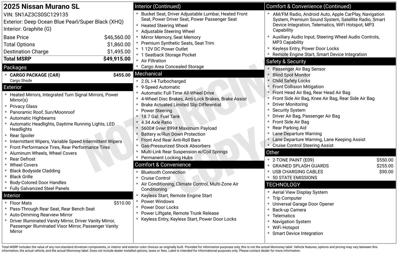 Certified 2025 Nissan Murano SL w/ Cargo Package AWD/4WD image 39
