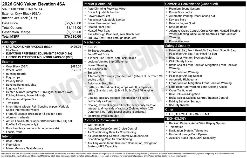 New 2026 GMC Yukon Elevation w/ LPO, Floor Liner Package AWD/4WD image 25